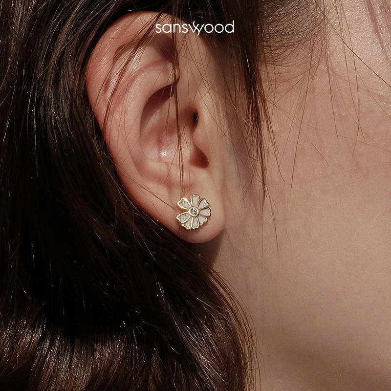 925银耳饰 《雏菊花海》纯银耳钉气质花朵可爱小巧耳环