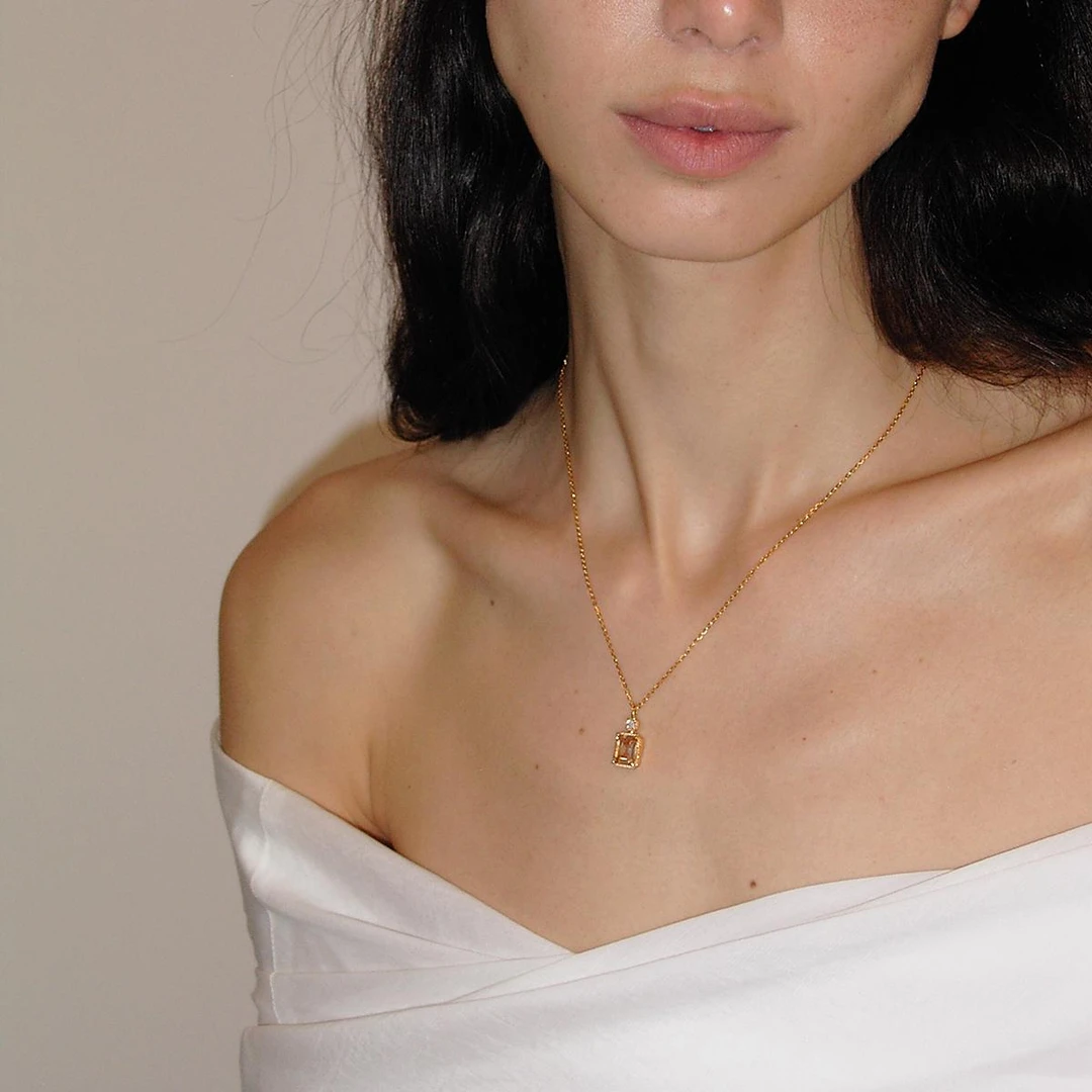 sanswood 坠链均925银莫桑石 《寻香时刻》法式香槟金方钻锁骨链女