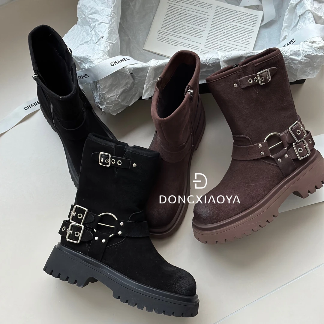 【呀呀家】23AW｜设计师款时髦妞必入 扣件短靴粗跟百搭时尚短靴