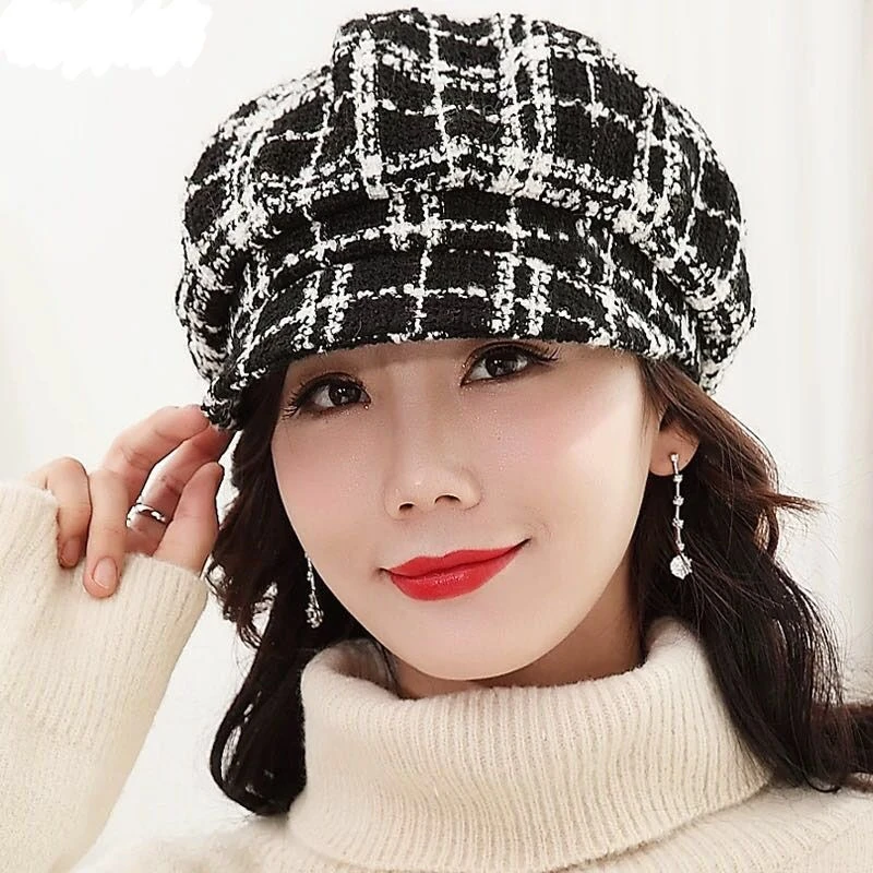 帽子女韩版秋冬季冬款女时尚百搭厚款画家帽短帽檐百搭八角帽