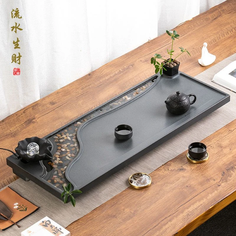 天然乌金石茶盘家用流水雾化禅意摆件石头茶台简约大号功夫泡茶海