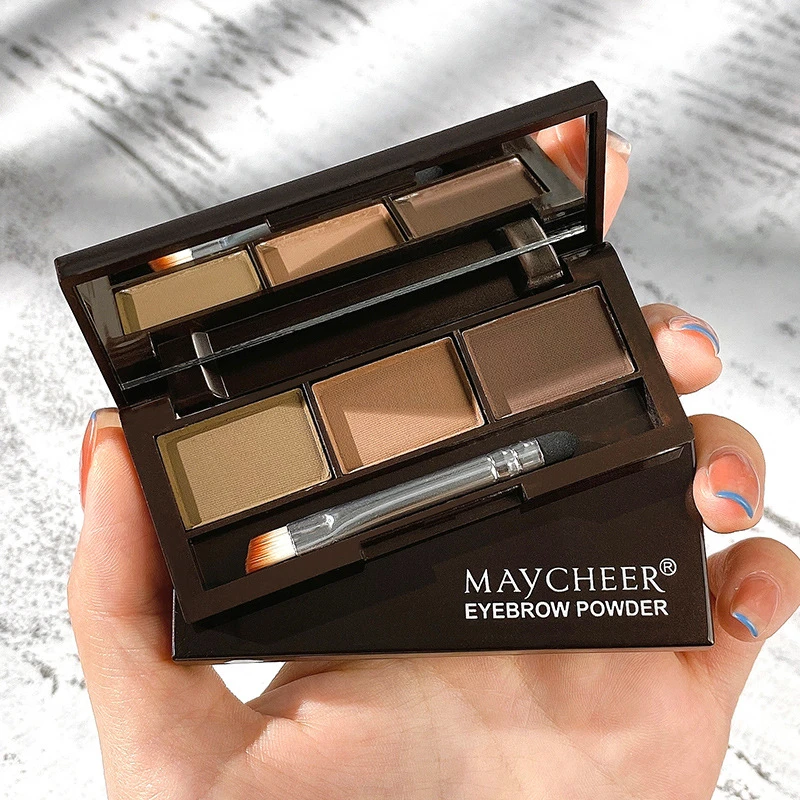 MAYCHEER/美茜儿立体柔雾三色眉粉防水防汗不脱妆鼻影修容三合一