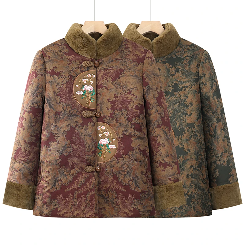 中老年妈妈加绒棉衣老太太唐装棉袄奶奶棉服50-60岁加厚保暖冬装