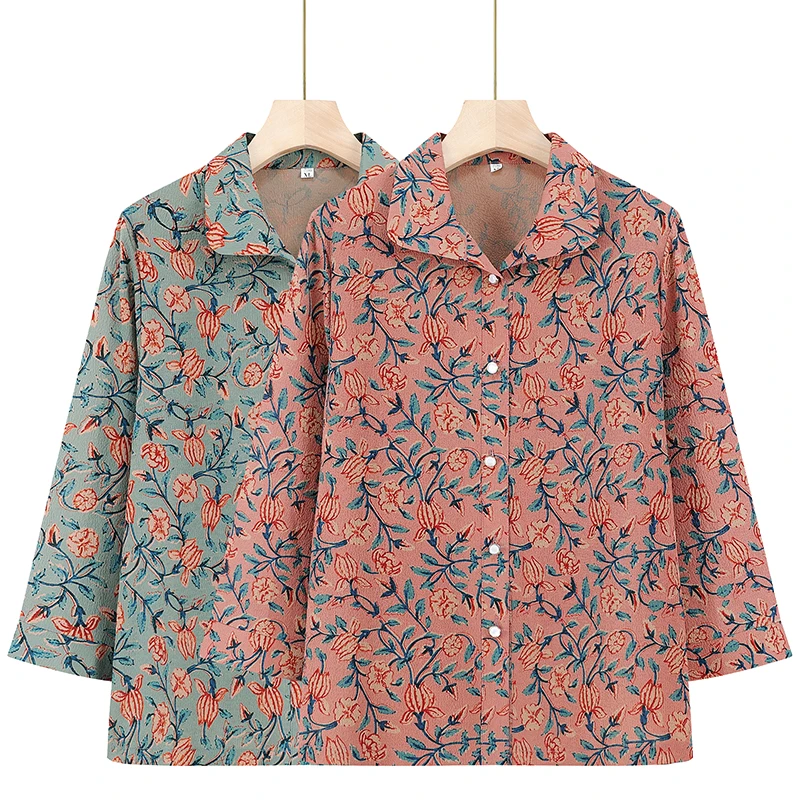 中老年妈妈装衬衣老年人夏季衬衫中年女装夏装老人衣服薄款奶奶装