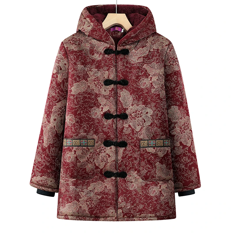 中老年妈妈加绒棉衣奶奶中长款棉服老人加厚保暖棉袄洋气冬装大衣