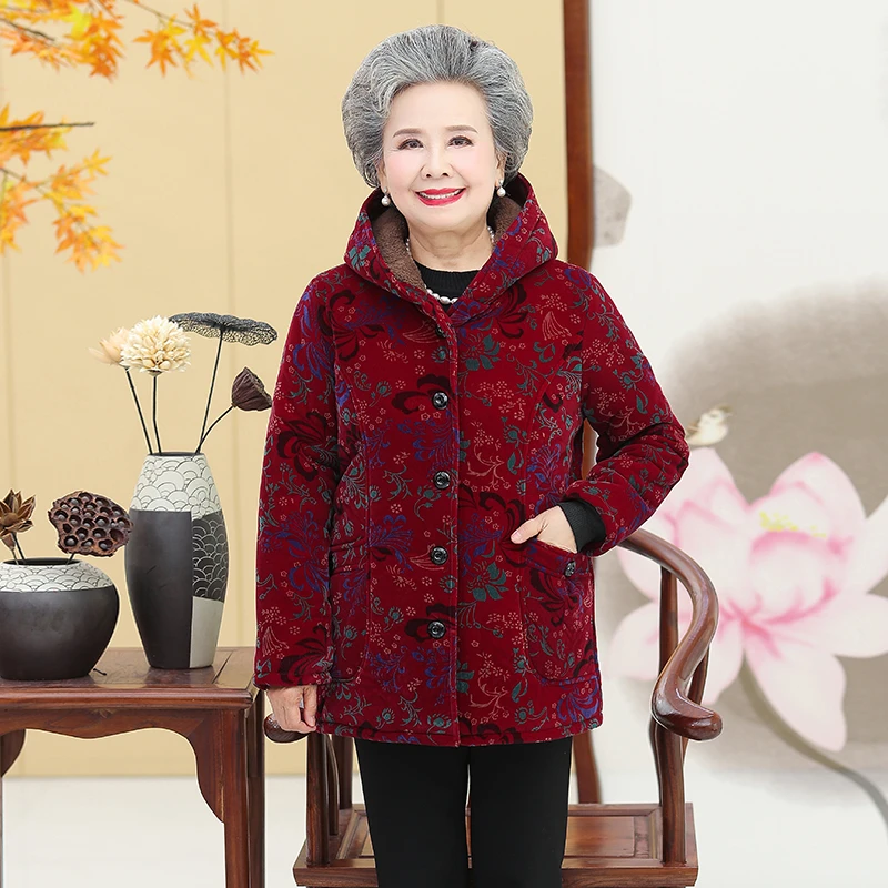 中老年人加绒棉衣奶奶装棉服加厚秋冬妈妈装保暖老人棉袄60-70岁