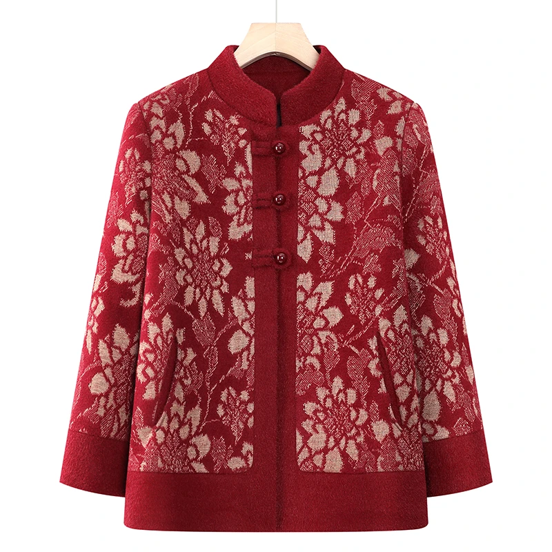 中老年妈妈加绒秋冬外套奶奶洋气冬装加厚保暖老太太衣服老人上衣