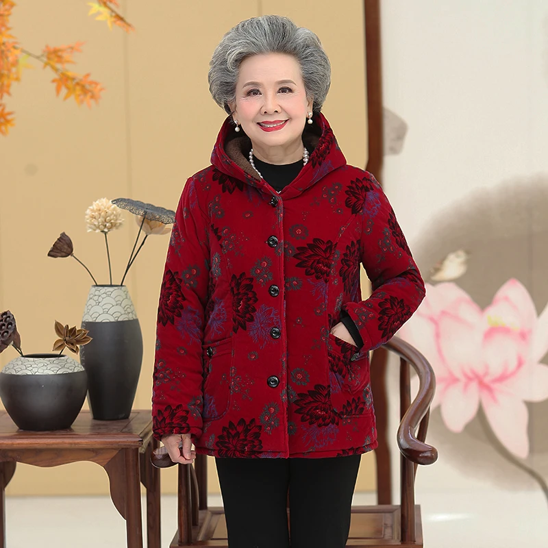妈妈装棉服中老年人加绒棉袄奶奶装棉衣保暖老太太加厚秋冬外套