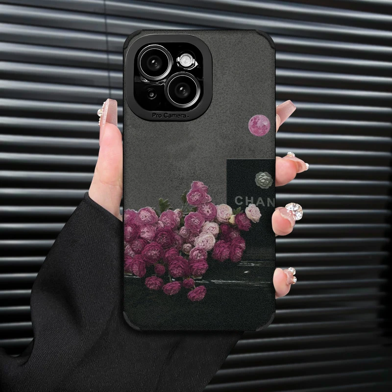 粉玫瑰高级感适用苹果16手机壳华为vivo复古皮质oppo小米创意防摔