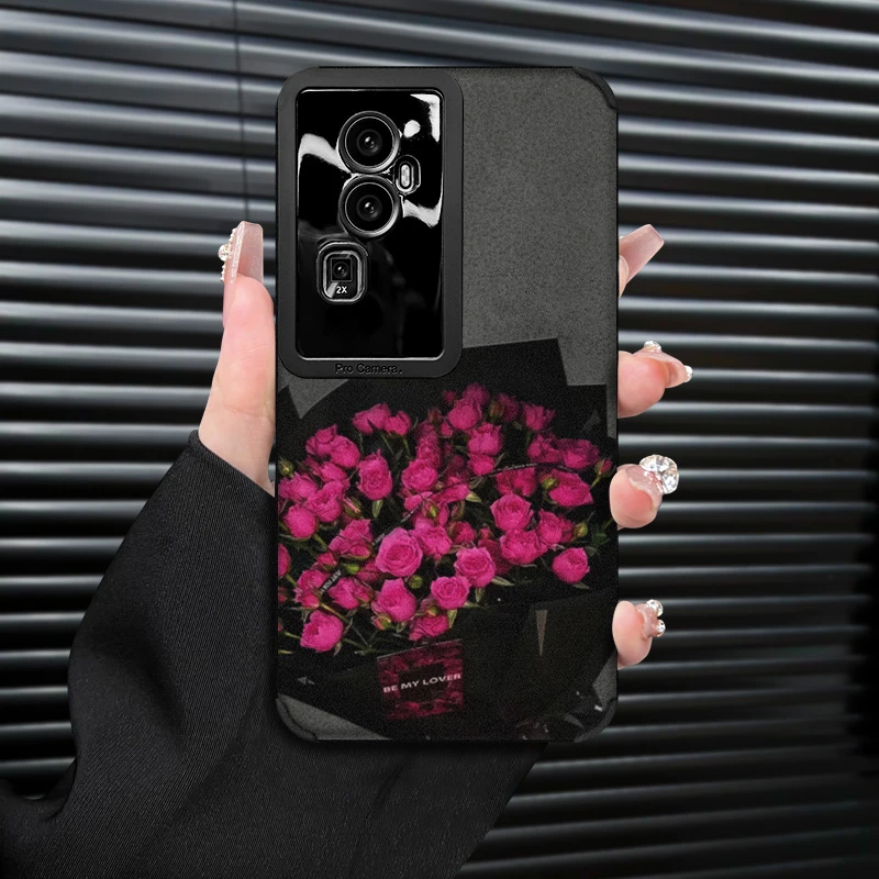 高级ins复古皮质满束玫瑰适用OPPOReno10手机壳全包防摔翻毛皮女