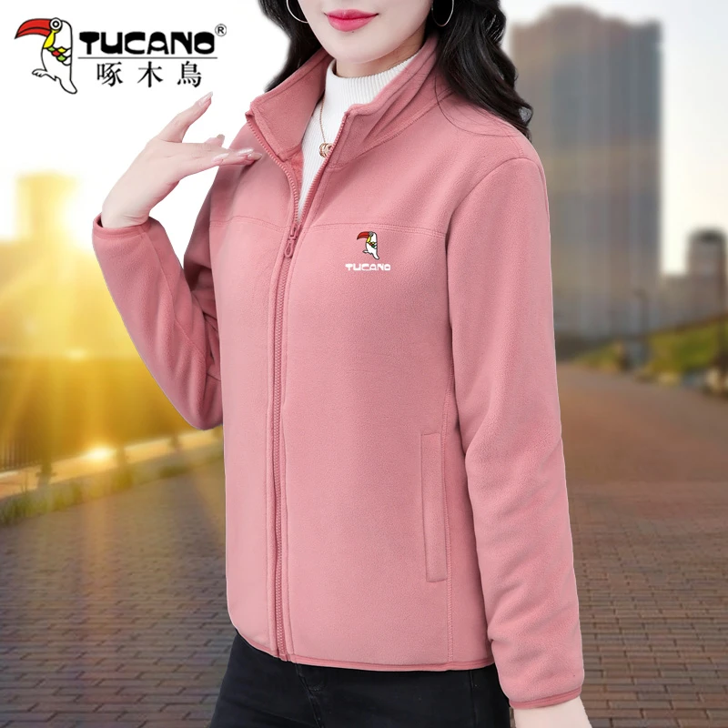 啄木鸟摇粒绒休闲外套女秋季2024新款秋冬妈妈装保暖抓绒短款上衣