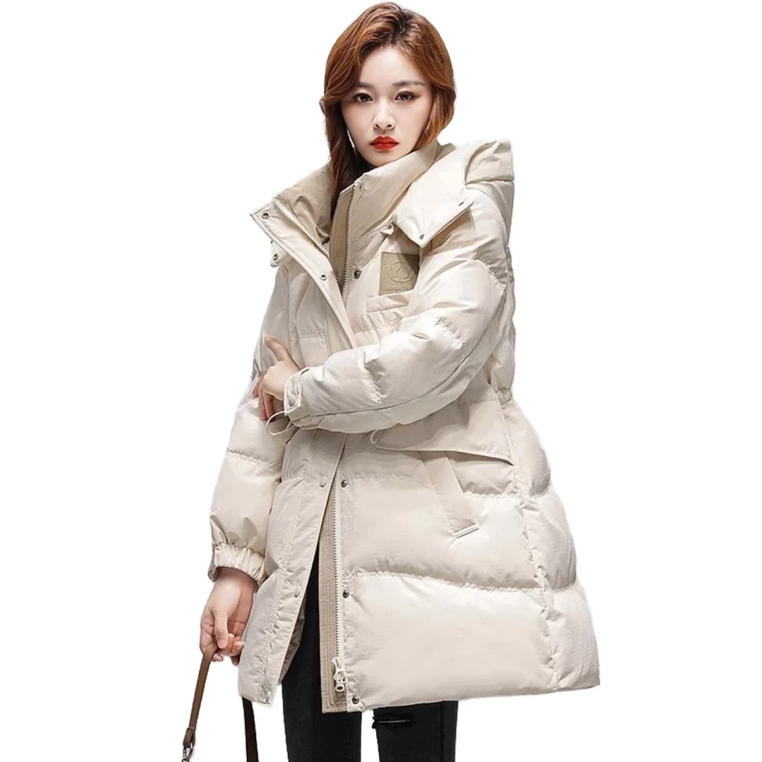 D218-米色-设计师款-短款羽绒服白鸭绒休闲时尚百搭连帽宽