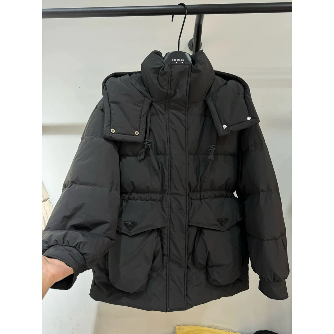 D376-黑色-设计师款-短款羽绒服白鸭绒休闲时尚百搭