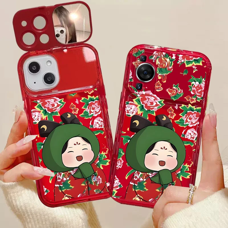 适用于【华为P60pro】气泡化妆镜子东北女孩隐形支架全包手机壳