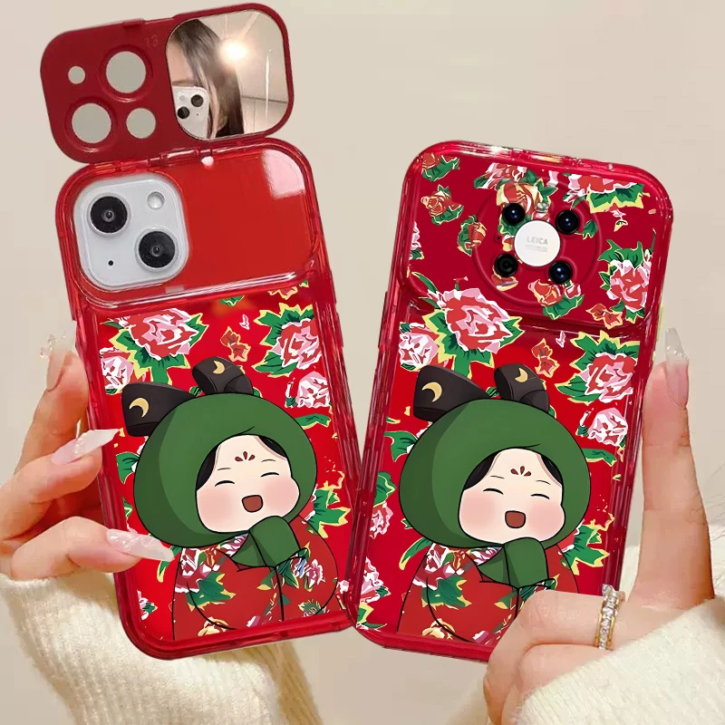 适用于【华为mate40pro】气泡化妆镜子东北女孩隐形支架全包手机壳