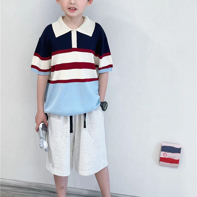 夏季韩版儿童男童百搭休闲上衣洋气翻领打底衫t恤小孩宝宝短袖