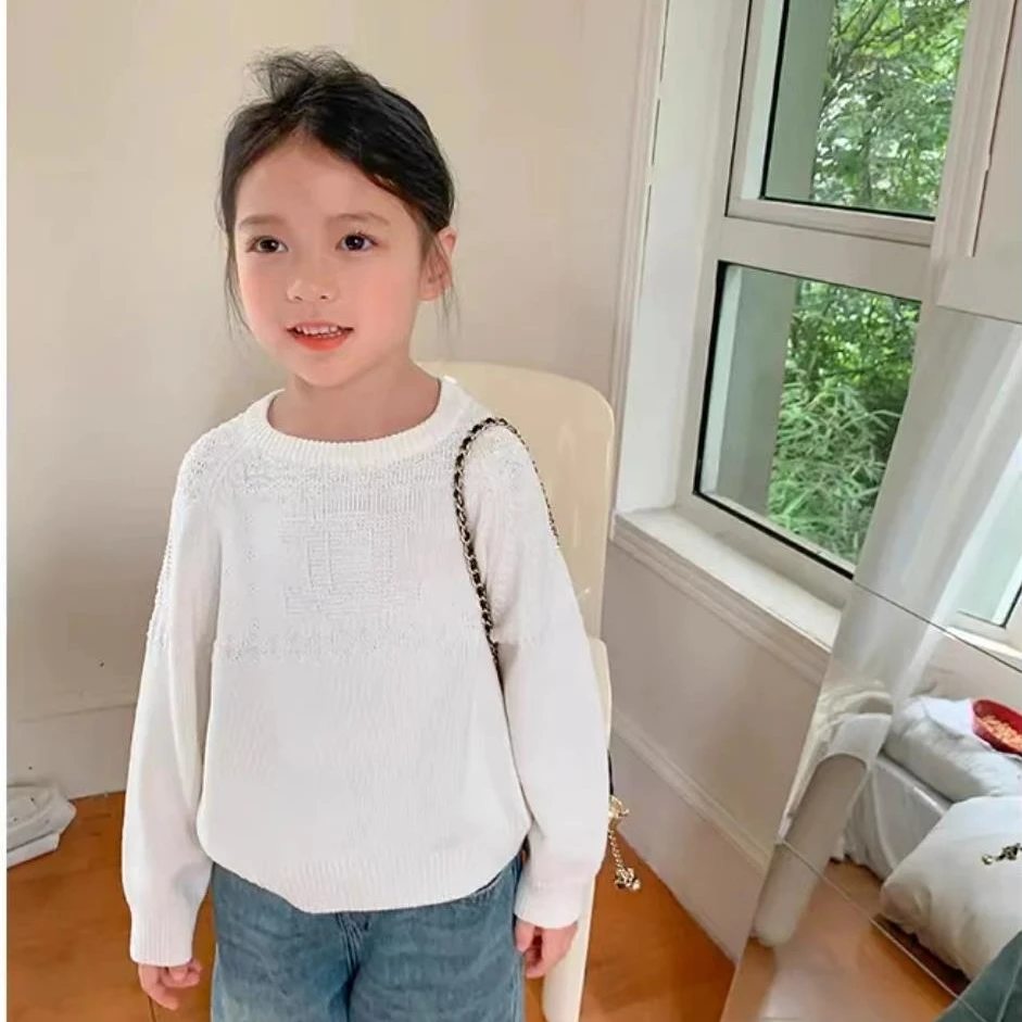 2023新款儿童上衣毛衣洋气针织女童春秋百搭宝宝宽松休闲纯色圆领