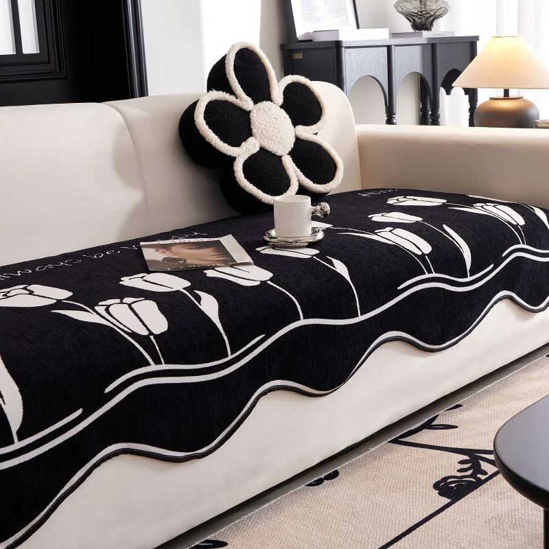 文艺复古轻奢沙发坐垫子不规则异形套罩雪尼尔四季防滑盖布巾通用