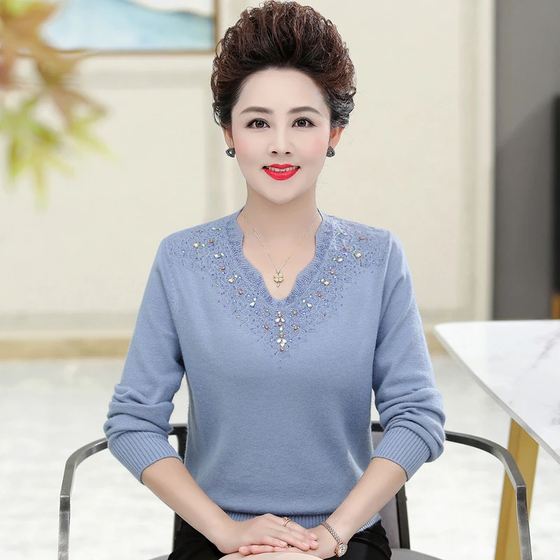 本命年妈妈装短款毛衣洋气中年女春秋季针织打底衫中老年宽松上衣