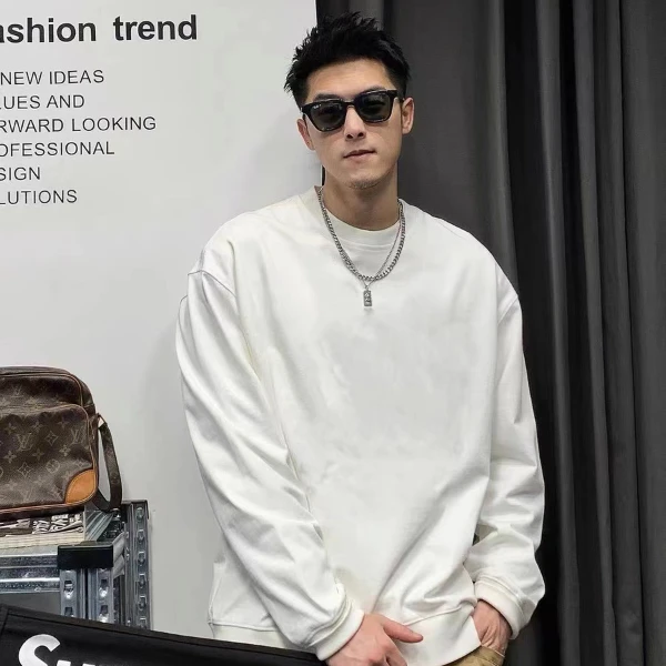 秋冬加绒卫衣男时尚设计师爆款长袖新款休闲宽松圆领百搭卫衣纯色