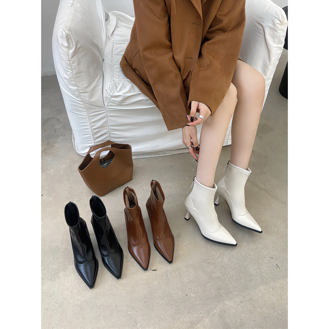 【柏林少女】 6c细跟加绒 独家皮料 法式百搭尖头瘦瘦靴 660-2