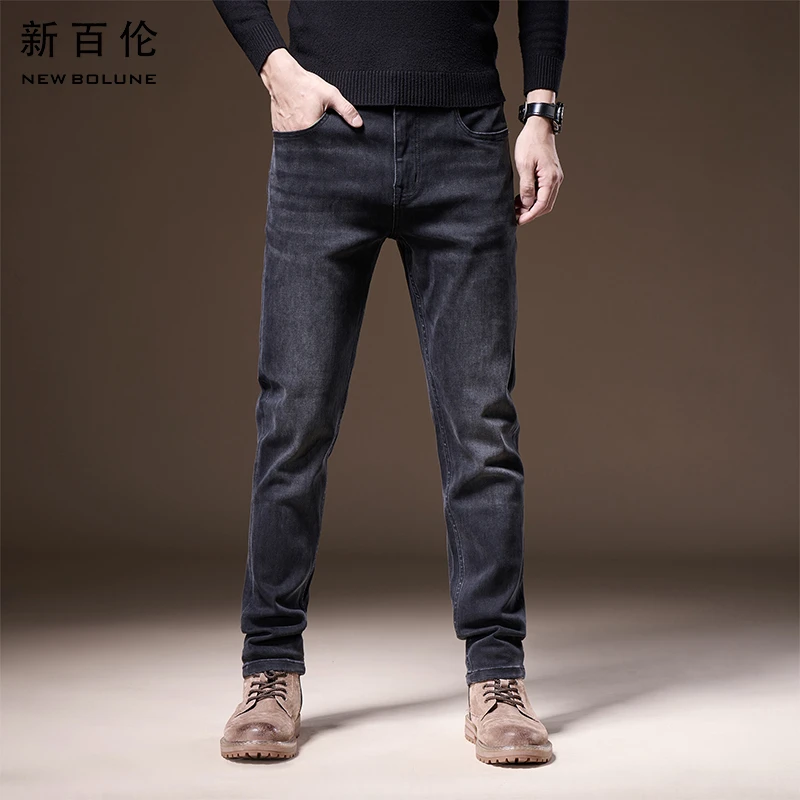 新百伦轻奢黑色牛仔裤男士2025春夏新款百搭弹力直筒修身男款长裤