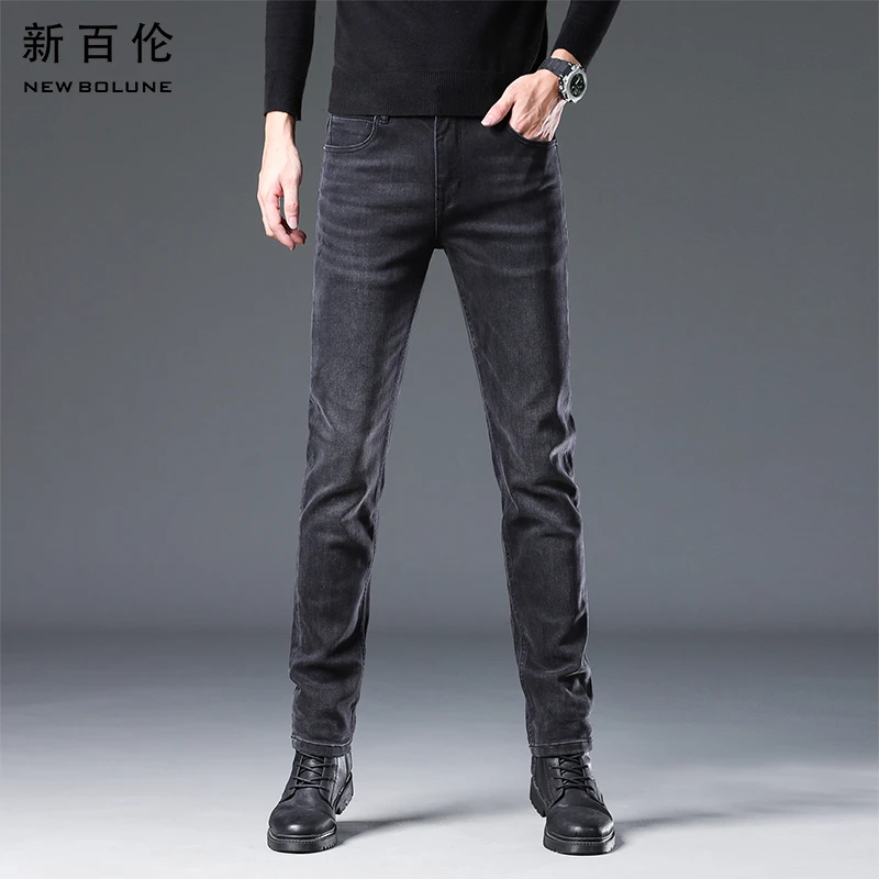 新百伦春夏牛仔裤男黑色2025新款百搭休闲修身直筒男款弹力长裤潮