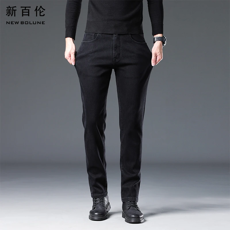 新百伦春夏牛仔裤男黑色2025新款百搭休闲修身直筒男款弹力长裤潮