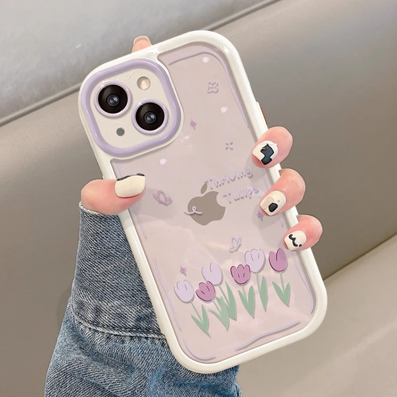 郁金香苹果14pro华为手机壳女款iPhone13可爱OPPO奶油壳vivo防摔