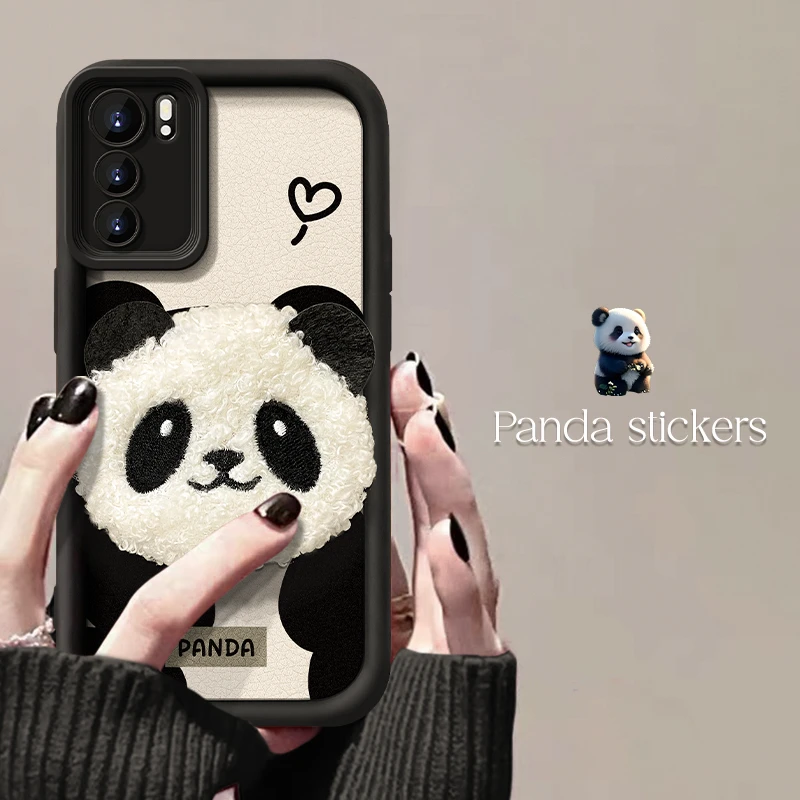 OPPOreno6/reno6pro皮纹熊猫公仔天眼阶梯手机壳可爱女款保护壳