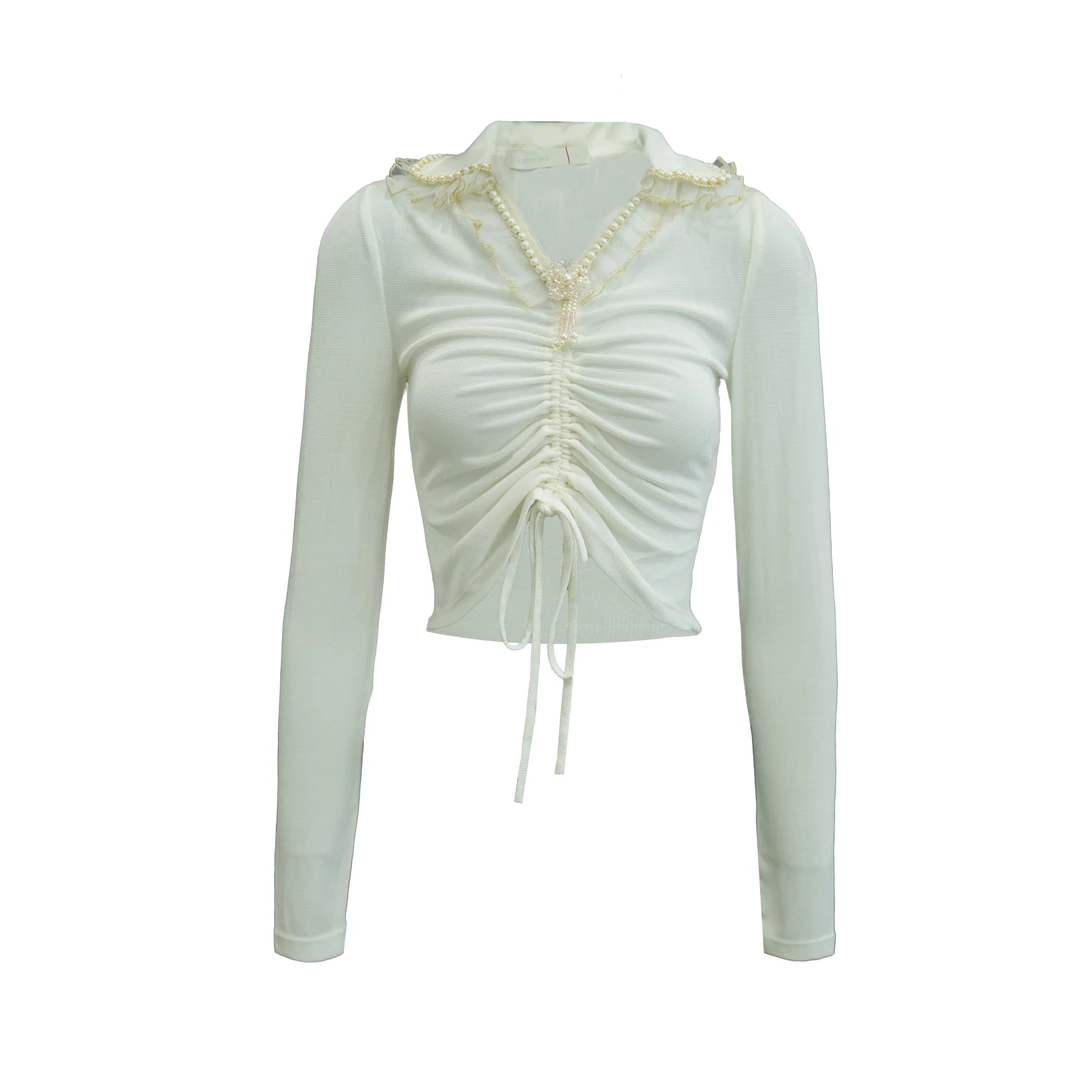 CHICCO MAO【官方正品】珍珠花边抽绳针织衫C232-1847-209