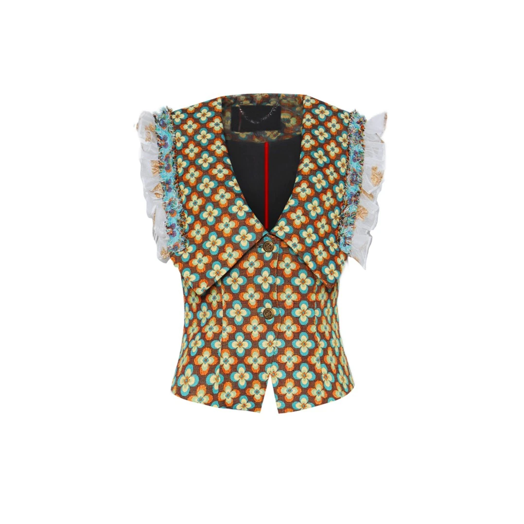 chicco mao国风织锦披领上衣C232-1632-25