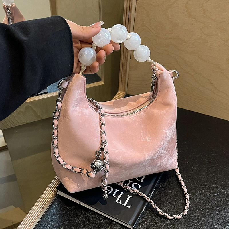 艾米兔女包时尚包包2024新款潮流洋气串珠轻奢休闲手提斜挎链条包