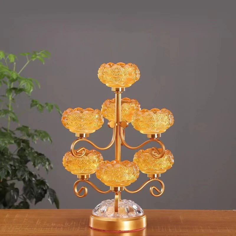 圆通工艺琉璃烛台酥油灯座七星烛台九星蜡烛灯架家居工艺品摆件