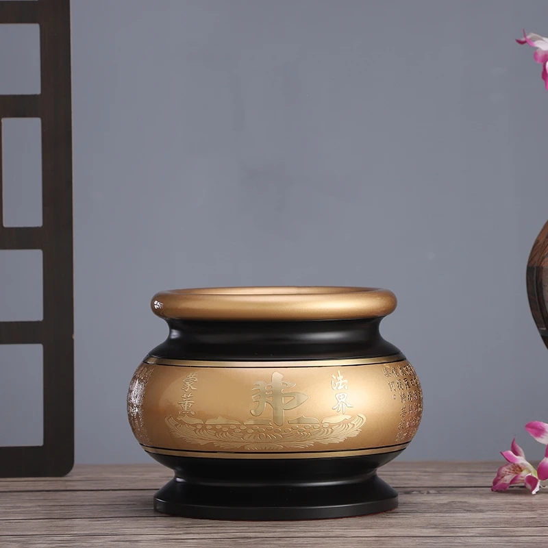 圆通黄铜双色招财进宝FO字大香炉檀香香炉家用高档铜香炉家用香炉