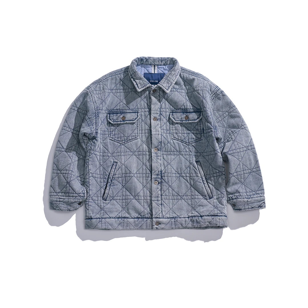 【双11】菱形格绗棉 水系牛仔棉衣外套 棉服加棉夹克