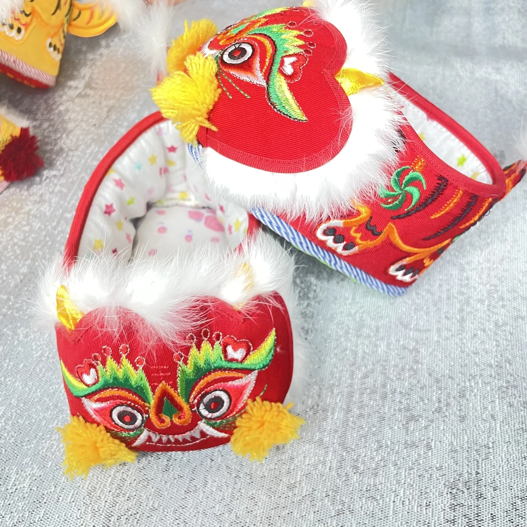 手工包脚棉裤靴 虎头鞋 加棉虎头鞋大吉大利满月百天周岁抓周鞋