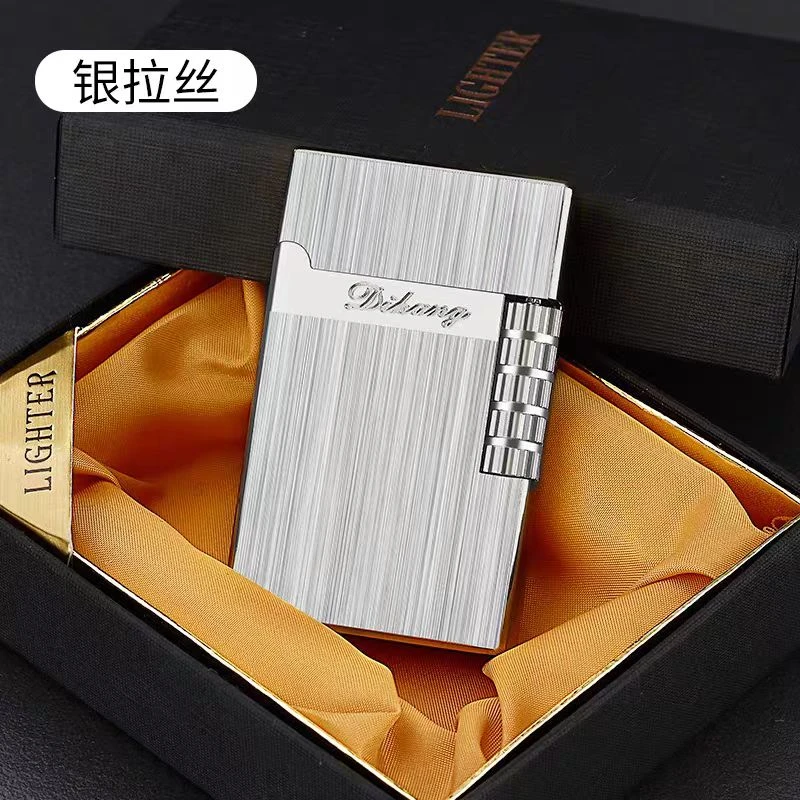 新款高档银色浮雕拉丝钢音充气朗声打火机潮男网红同款