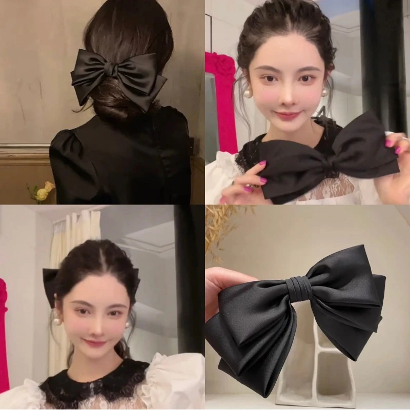 YIYII STUDIO大号蝴蝶结气质网红发卡发饰简约缎面韩版优雅超仙