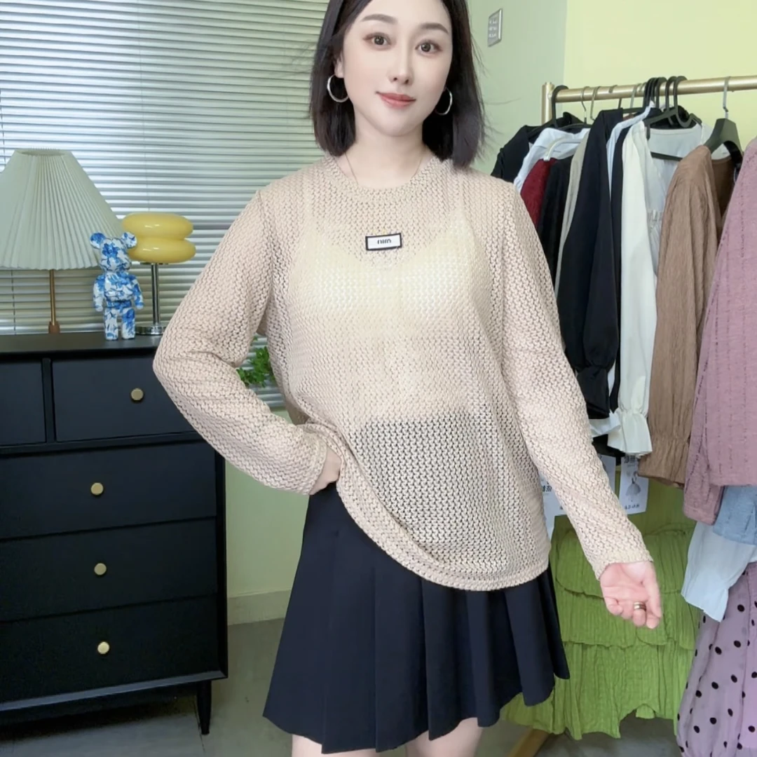 阿明沫*2024早秋长袖时尚百搭圆领套头显瘦网红宽松设计师9710