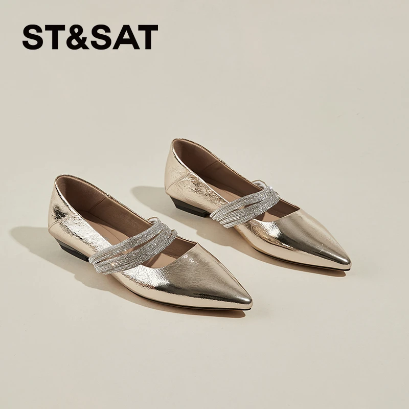 星期六尖头玛丽珍女鞋2025新款百搭牛皮舒适夏季浅口气质轻奢单鞋