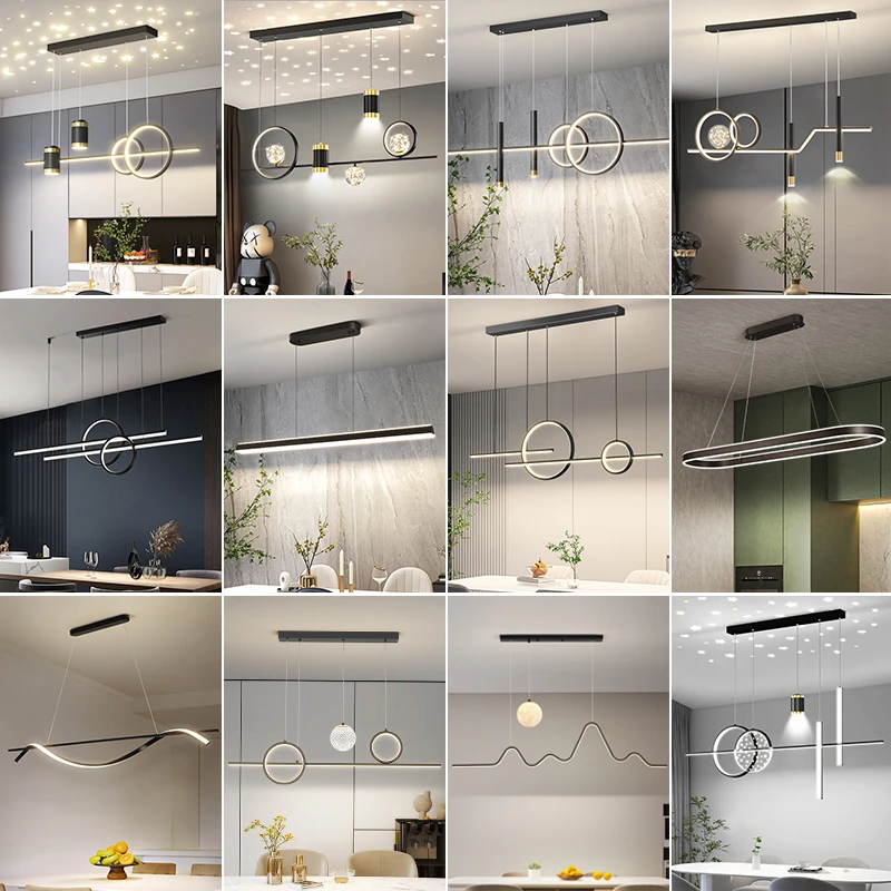 餐厅灯吊灯轻奢中山灯具现代简约饭厅餐桌吧台极简长条创意设计师