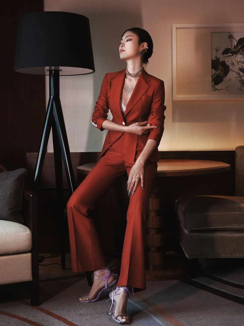 【高奢高定】高端定制设计师款气质职业时尚破片设计女装套西M621-1