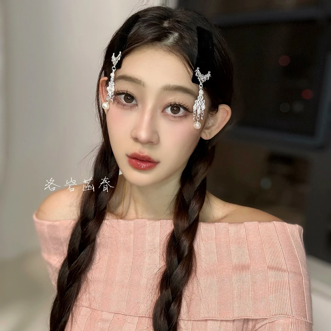 洛岩菡春（一对）小提溜白珍系列民族发卡气质百搭
