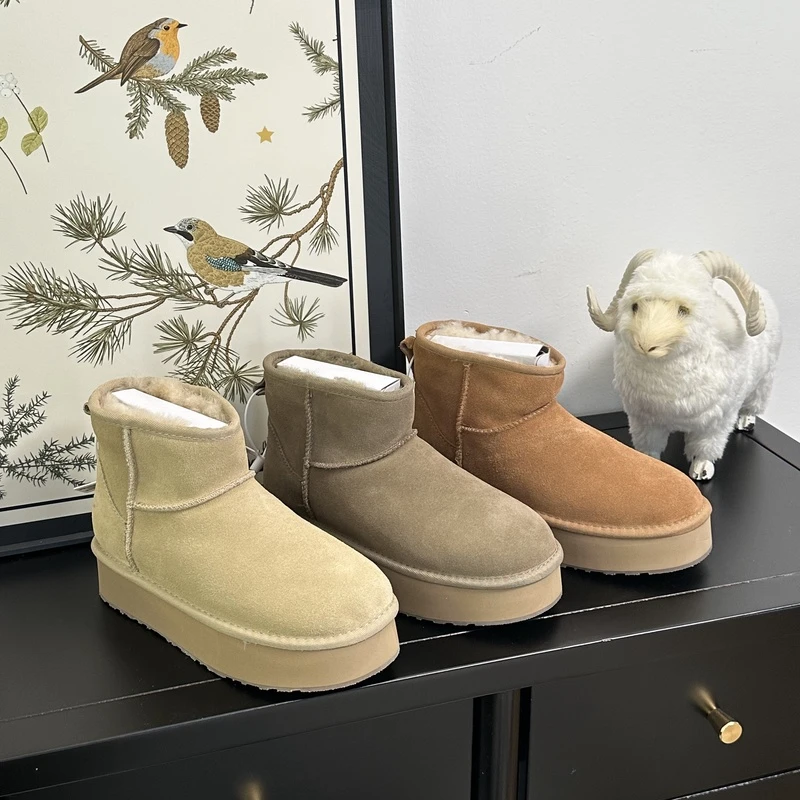 【桑坡卓卓】4cm厚底5854——经典款雪地靴冬季女羊皮羊毛一体短靴