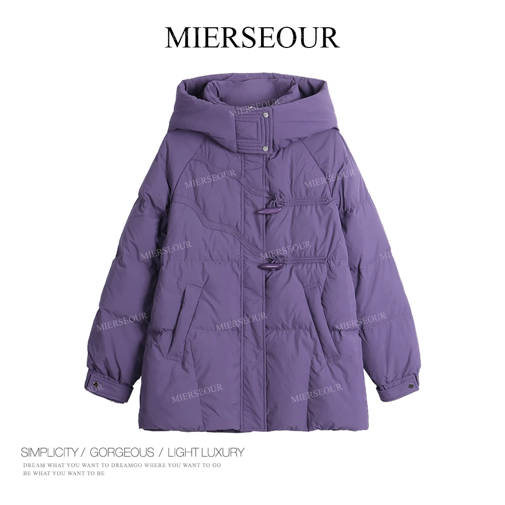 【奶油糖霜】 冬季新款牛角扣设计休闲连帽羽绒服3083