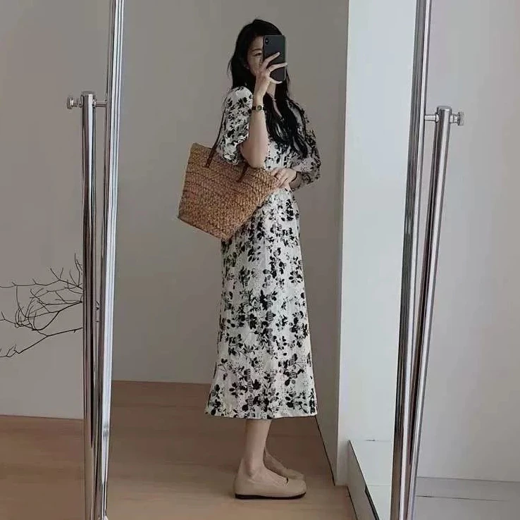 大码女装夏季新款宽松显瘦长裙裙子韩版碎花连衣裙