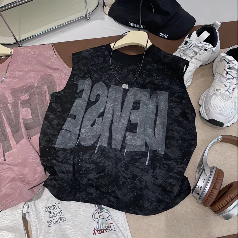 男童洋气复古扎染酷帅无袖t恤夏季儿童夏装休闲时髦坎肩背心sk112