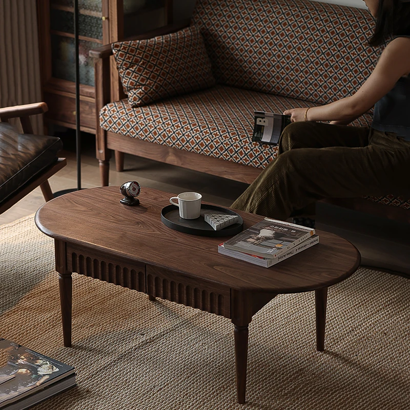 北欧复古实木茶几客厅全实木黑胡桃木极简茶桌现代简约客厅小户型