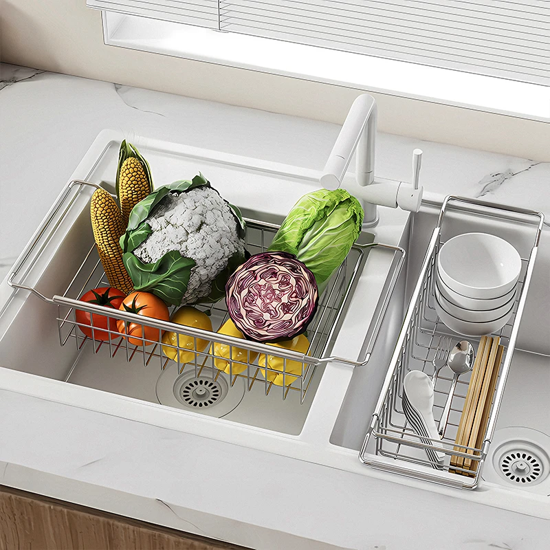 厨房水槽沥水架多功能水池碗碟水果洗碗池不锈钢可伸缩沥水置物架